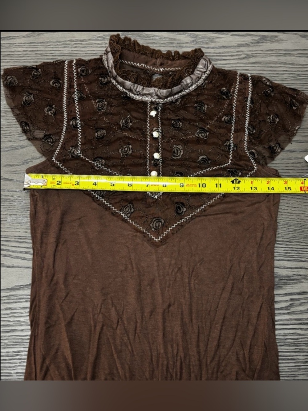 Vintage Free People Lace Yoke Top Chocolate Brown Victorian Prairie Size M NWT - Picture 4 of 7